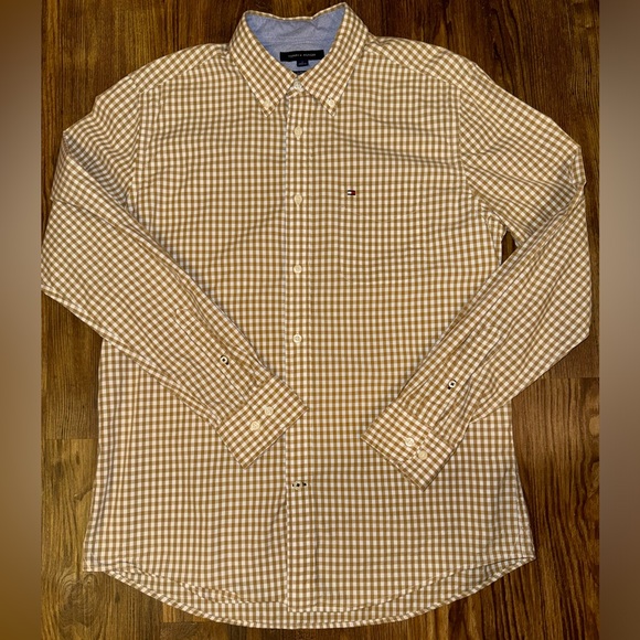TOMMY HILFIGER Brown Plaid Gingham Button Down Shirt size M - Picture 6 of 10